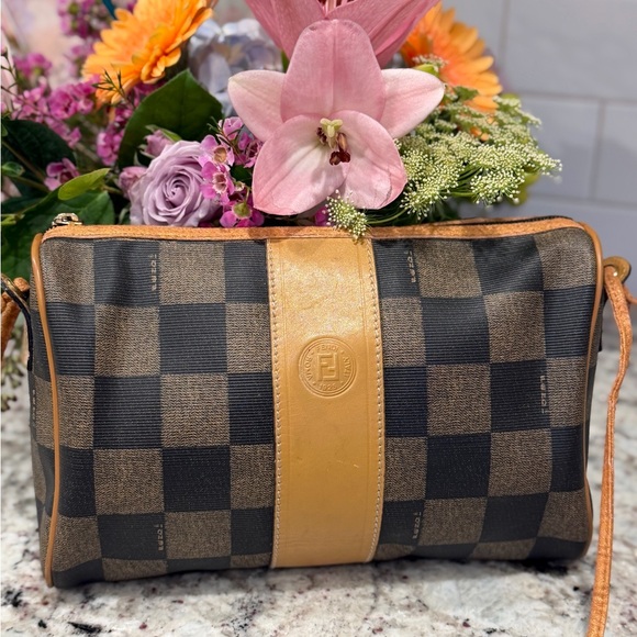 Fendi Handbags - Fendi Black and Tan Checkered Crossbody Bag